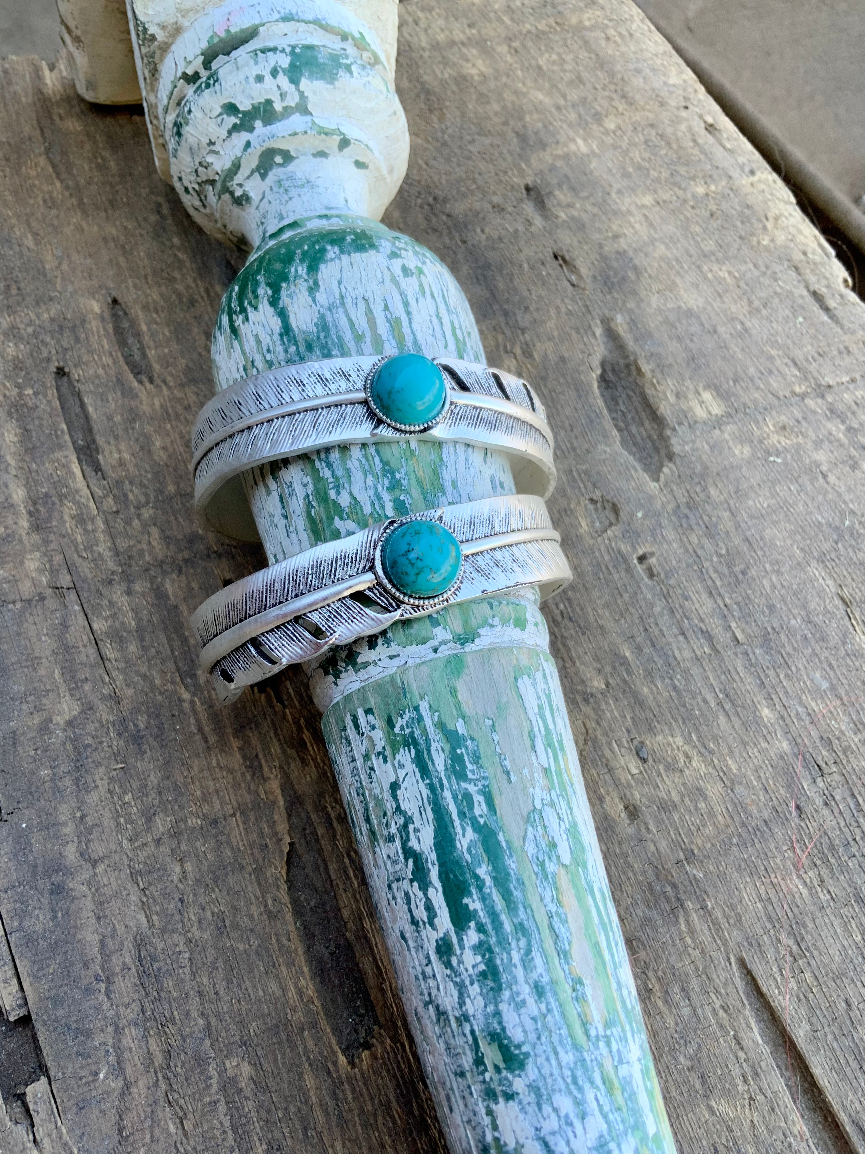 Natural Turquoise Feather “C” Cuff Bracelet